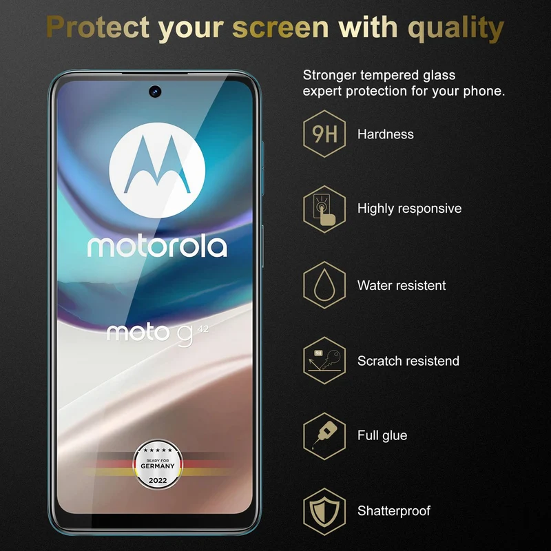Cadorabo 3x Panzer Folie kompatibel mit Motorola MOTO G42 - Schutzfolie 3er Pack Gehärtetes (Tempered) Display-Schutzglas in 9H Härte mit 3D Touch Kompatibilität
