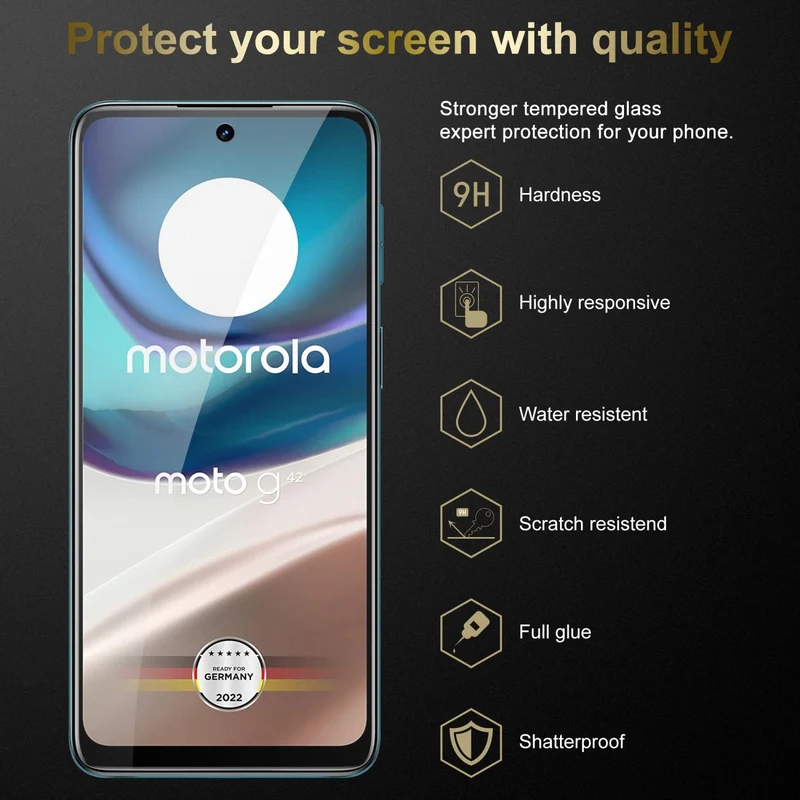 Cadorabo Panzer Folie kompatibel mit Motorola MOTO G42 - Schutzfolie Gehärtetes (Tempered) Display-Schutzglas in 9H Härte mit 3D Touch Kompatibilität