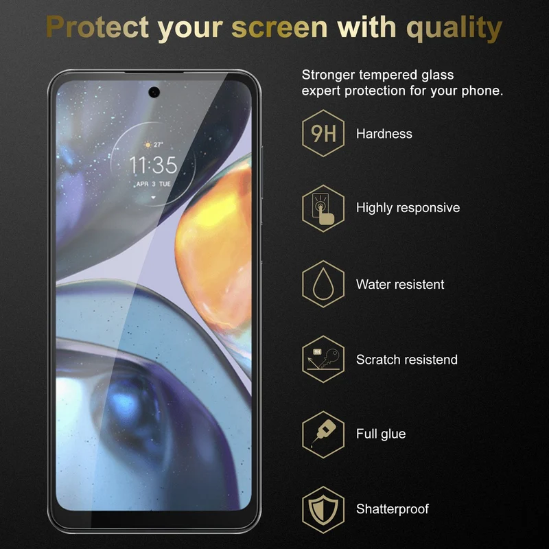 Cadorabo 3x Panzer Folie kompatibel mit Motorola MOTO G22 - Schutzfolie 3er Pack Gehärtetes (Tempered) Display-Schutzglas in 9H Härte mit 3D Touch Kompatibilität