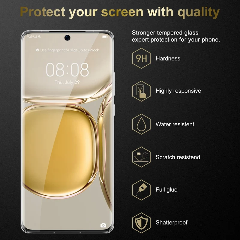Cadorabo 3x Panzer Folie kompatibel mit Huawei P50 PRO - Schutzfolie 3er Pack Gehärtetes (Tempered) Display-Schutzglas in 9H Härte mit 3D Touch Kompatibilität