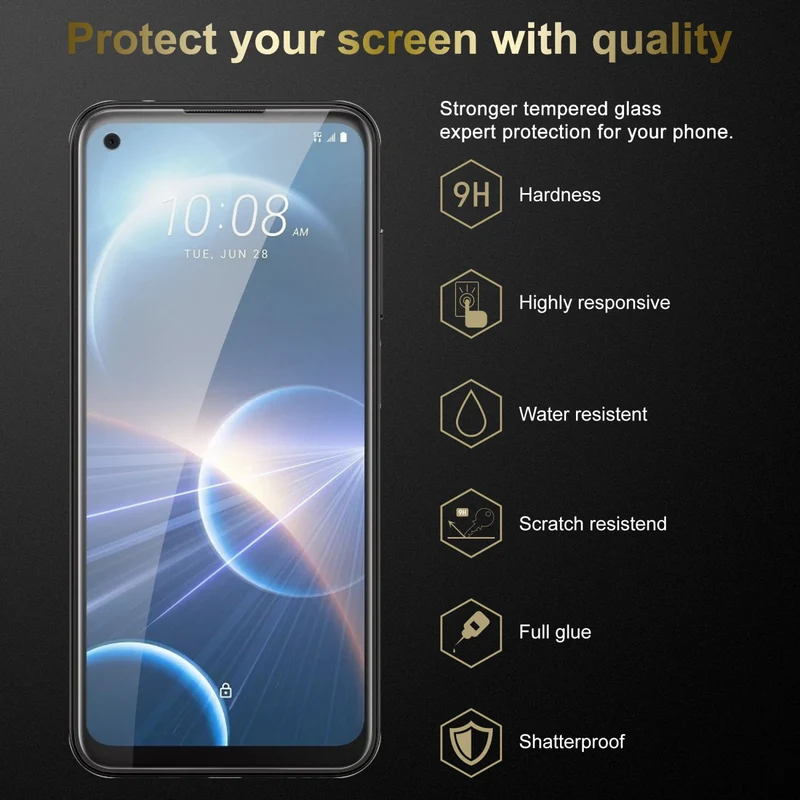 Cadorabo Panzer Folie kompatibel mit HTC Desire 22 PRO - Schutzfolie Gehärtetes (Tempered) Display-Schutzglas in 9H Härte mit 3D Touch Kompatibilität