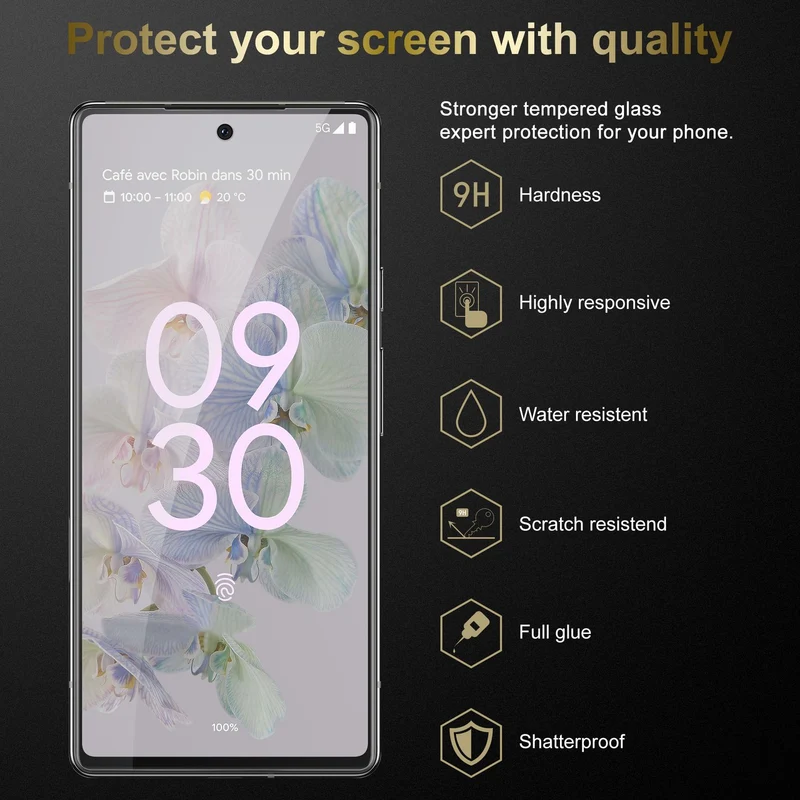 Cadorabo 3x Panzer Folie kompatibel mit Google PIXEL 6A - Schutzfolie 3er Pack Gehärtetes (Tempered) Display-Schutzglas in 9H Härte mit 3D Touch Kompatibilität