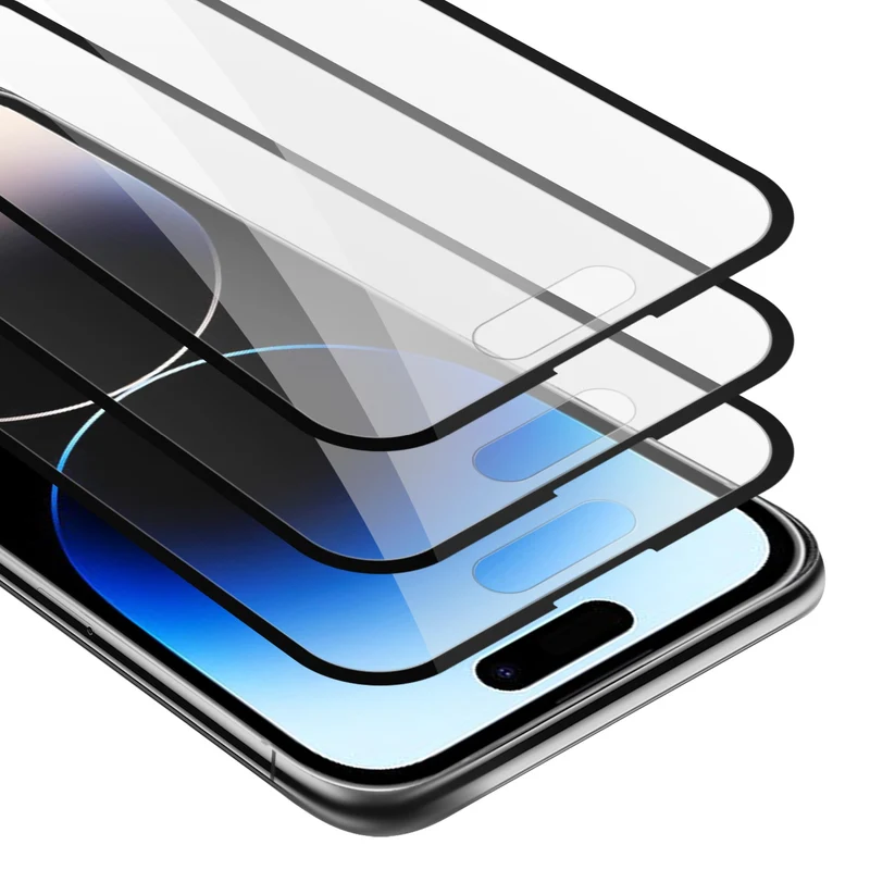 Cadorabo 3x Vollbild Panzer Folie kompatibel mit Apple iPhone 14 PRO - Schutzfolie 3er Pack Gehärtetes (Tempered) Display-Schutzglas in 9H Härte mit 3D Touch
