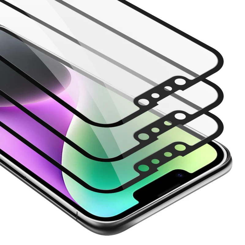 Cadorabo 3x Vollbild Panzer Folie kompatibel mit Apple iPhone 14 - Schutzfolie 3er Pack Gehärtetes (Tempered) Display-Schutzglas in 9H Härte mit 3D Touch