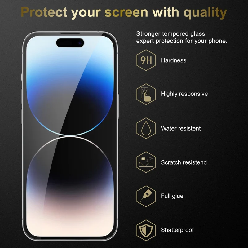 Cadorabo 3x Panzer Folie kompatibel mit Apple iPhone 14 PRO MAX - Schutzfolie 3er Pack Gehärtetes (Tempered) Display-Schutzglas in 9H Härte mit 3D Touch Kompatibilität