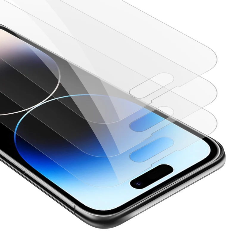 Cadorabo 3x Panzer Folie kompatibel mit Apple iPhone 14 PRO - Schutzfolie 3er Pack Gehärtetes (Tempered) Display-Schutzglas in 9H Härte mit 3D Touch Kompatibilität