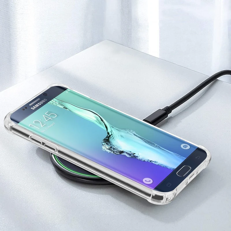 Cadorabo Hülle und 2x Tempered Schutzglas kompatibel mit Samsung Galaxy S6 Hybrid Schutzhülle mit TPU Silikon-Rand und Acryl-Glas-Rücken