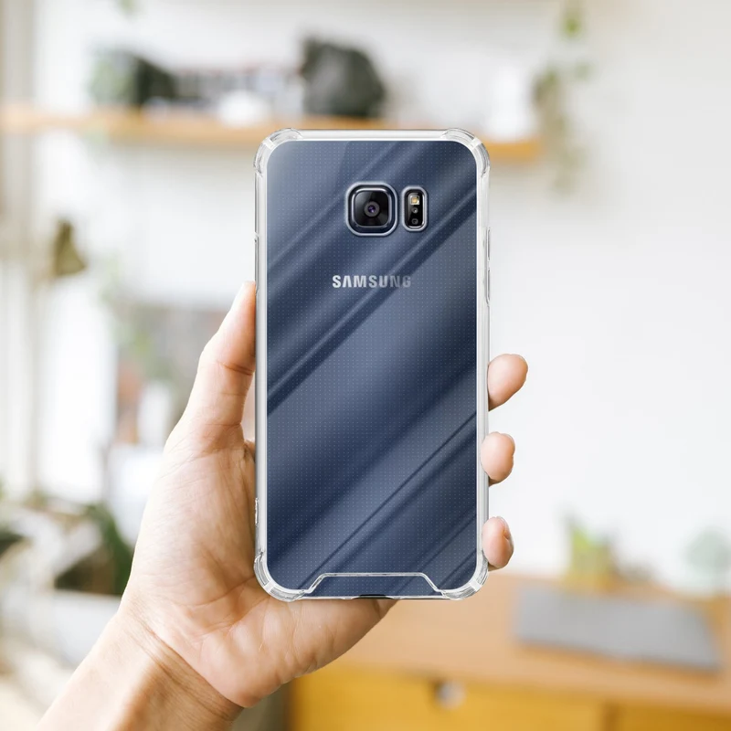 Cadorabo Hülle und 2x Tempered Schutzglas kompatibel mit Samsung Galaxy S6 Hybrid Schutzhülle mit TPU Silikon-Rand und Acryl-Glas-Rücken