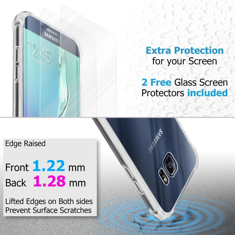 Cadorabo Hülle und 2x Tempered Schutzglas kompatibel mit Samsung Galaxy S6 Hybrid Schutzhülle mit TPU Silikon-Rand und Acryl-Glas-Rücken