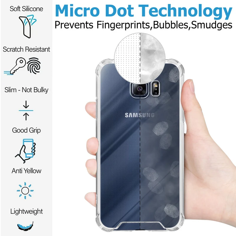 Cadorabo Hülle und 2x Tempered Schutzglas kompatibel mit Samsung Galaxy S6 Hybrid Schutzhülle mit TPU Silikon-Rand und Acryl-Glas-Rücken