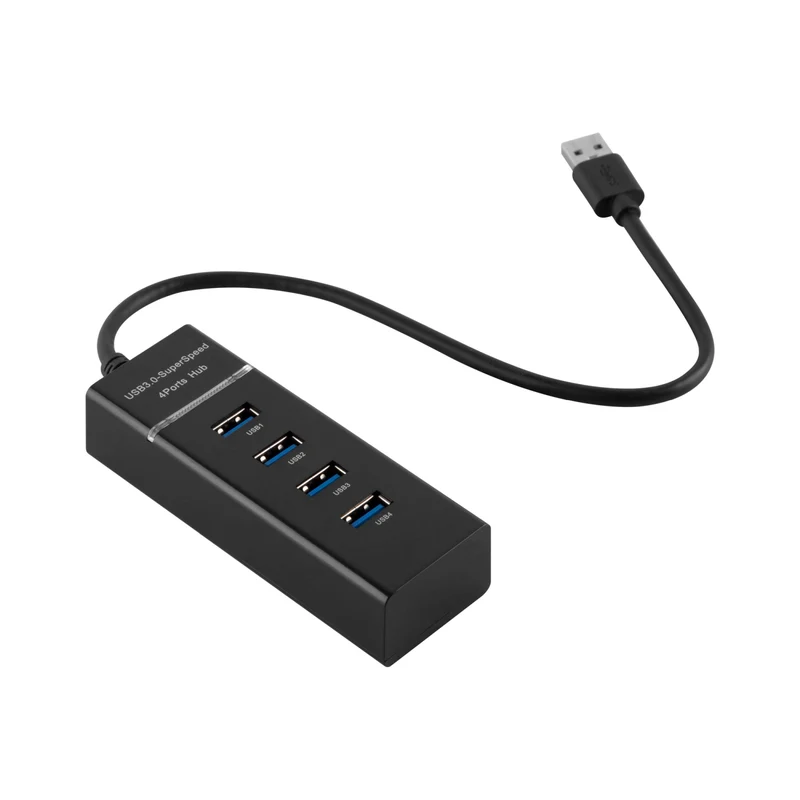 Cadorabo - 4-Port USB 3.0 Multischnittstelle USB Hub Plug & Play mit USB Stecker, Buchse und Power Supply für Geräte mit USB Ladeanschluss - Adapter Port Schnittstelle Anschluss SCHWARZ