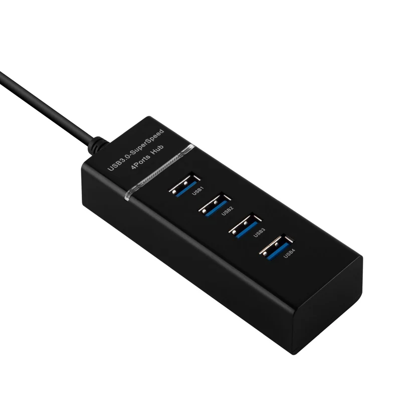 Cadorabo - 4-Port USB 3.0 Multischnittstelle USB Hub Plug & Play mit USB Stecker, Buchse und Power Supply für Geräte mit USB Ladeanschluss - Adapter Port Schnittstelle Anschluss SCHWARZ