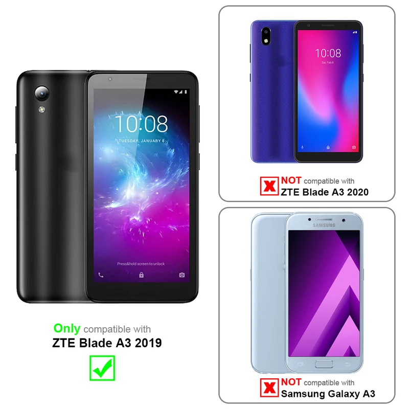 Cadorabo 3x Panzer Folie kompatibel mit ZTE Blade A3 2019 - Schutzfolie 3er Pack Gehärtetes (Tempered) Display-Schutzglas in 9H Härte mit 3D Touch Kompatibilität