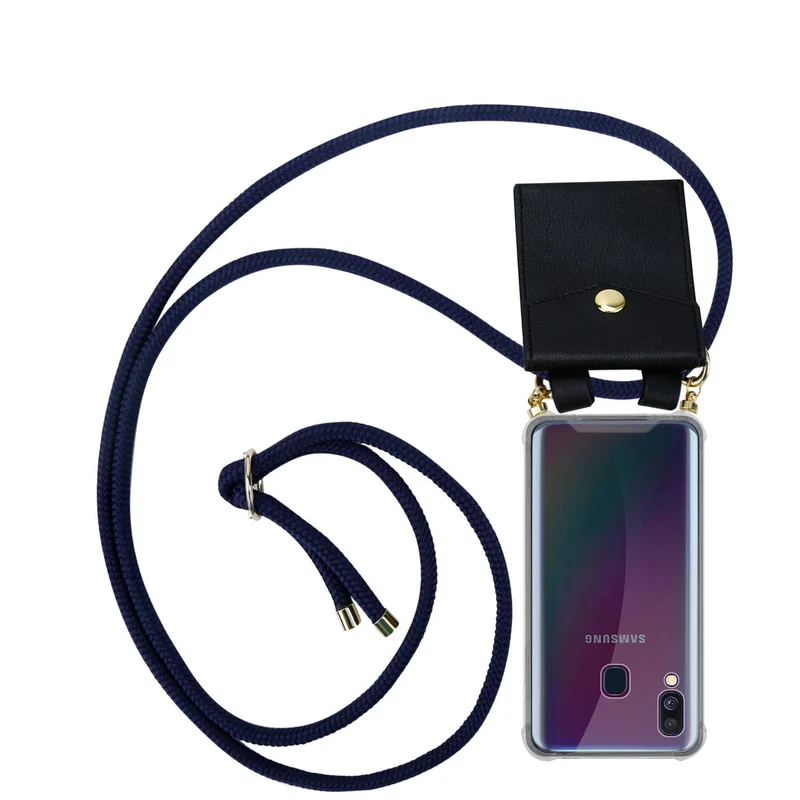 Cadorabo Handy Kette kompatibel mit Samsung Galaxy A40 Silikon Schutzhülle mit Gold Ringen, Kordel Band und abnehmbarem Etui