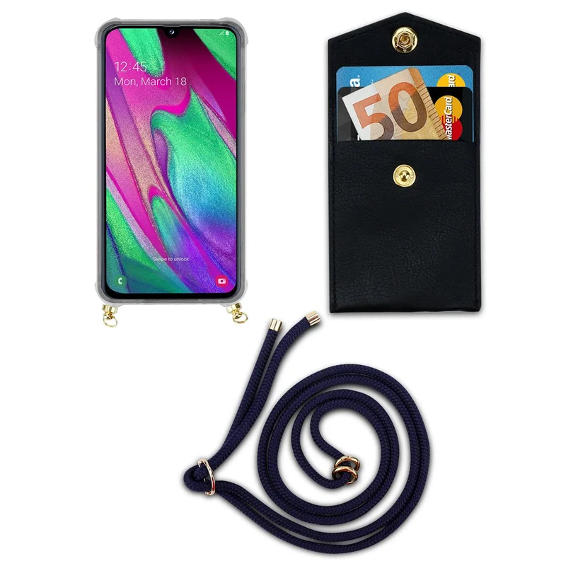Cadorabo Handy Kette kompatibel mit Samsung Galaxy A40 Silikon Schutzhülle mit Gold Ringen, Kordel Band und abnehmbarem Etui