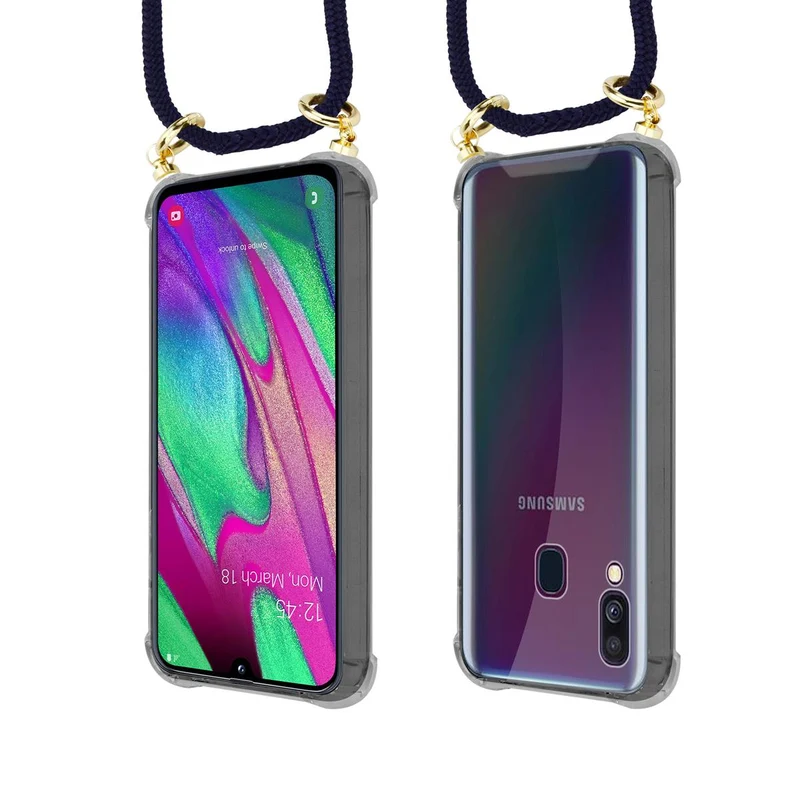 Cadorabo Handy Kette kompatibel mit Samsung Galaxy A40 Silikon Schutzhülle mit Gold Ringen, Kordel Band und abnehmbarem Etui