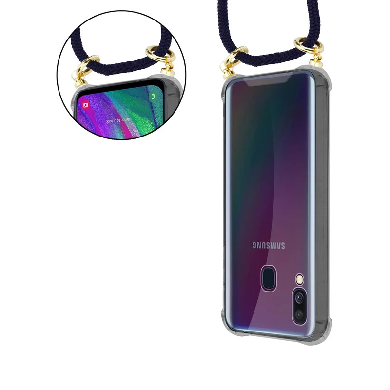 Cadorabo Handy Kette kompatibel mit Samsung Galaxy A40 Silikon Schutzhülle mit Gold Ringen, Kordel Band und abnehmbarem Etui