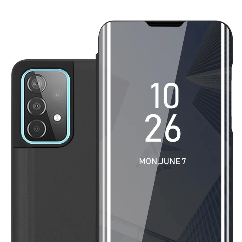 Cadorabo Hülle kompatibel mit Samsung Galaxy A52 (4G / 5G) / A52s Clear View Spiegel Schutzhülle mit Standfunktion 360 Grad Schutz