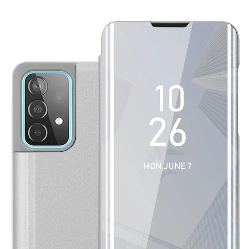 Cadorabo Hülle kompatibel mit Samsung Galaxy A52 (4G / 5G) / A52s Clear View Spiegel Schutzhülle mit Standfunktion 360 Grad Schutz