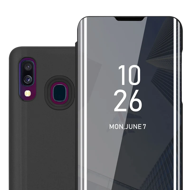 Cadorabo Hülle kompatibel mit Samsung Galaxy A40 Clear View Spiegel Schutzhülle mit Standfunktion 360 Grad Schutz