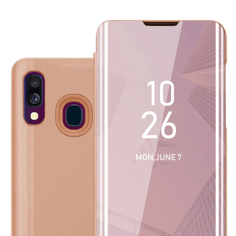 Cadorabo Hülle kompatibel mit Samsung Galaxy A40 Clear View Spiegel Schutzhülle mit Standfunktion 360 Grad Schutz