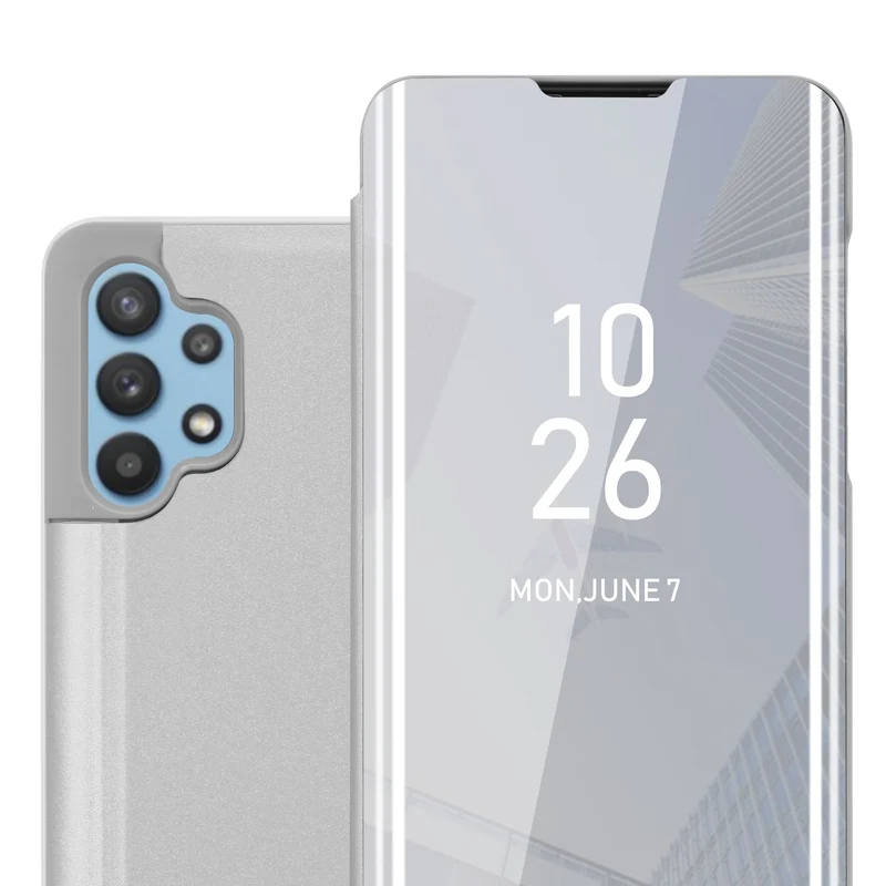 Cadorabo Hülle kompatibel mit Samsung Galaxy A32 5G Clear View Spiegel Schutzhülle mit Standfunktion 360 Grad Schutz