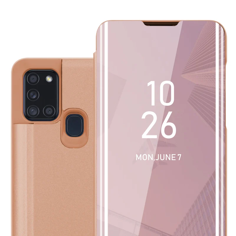 Cadorabo Hülle kompatibel mit Samsung Galaxy A21s Clear View Spiegel Schutzhülle mit Standfunktion 360 Grad Schutz