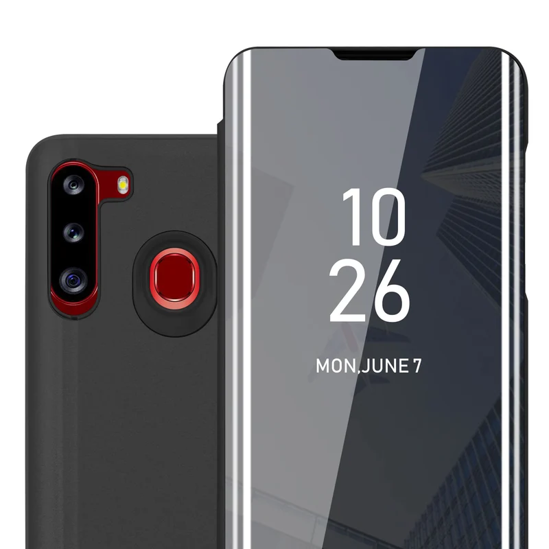 Cadorabo Hülle kompatibel mit Samsung Galaxy A21 Clear View Spiegel Schutzhülle mit Standfunktion 360 Grad Schutz