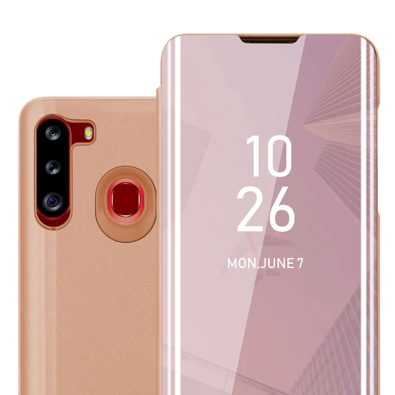 Cadorabo Hülle kompatibel mit Samsung Galaxy A21 Clear View Spiegel Schutzhülle mit Standfunktion 360 Grad Schutz
