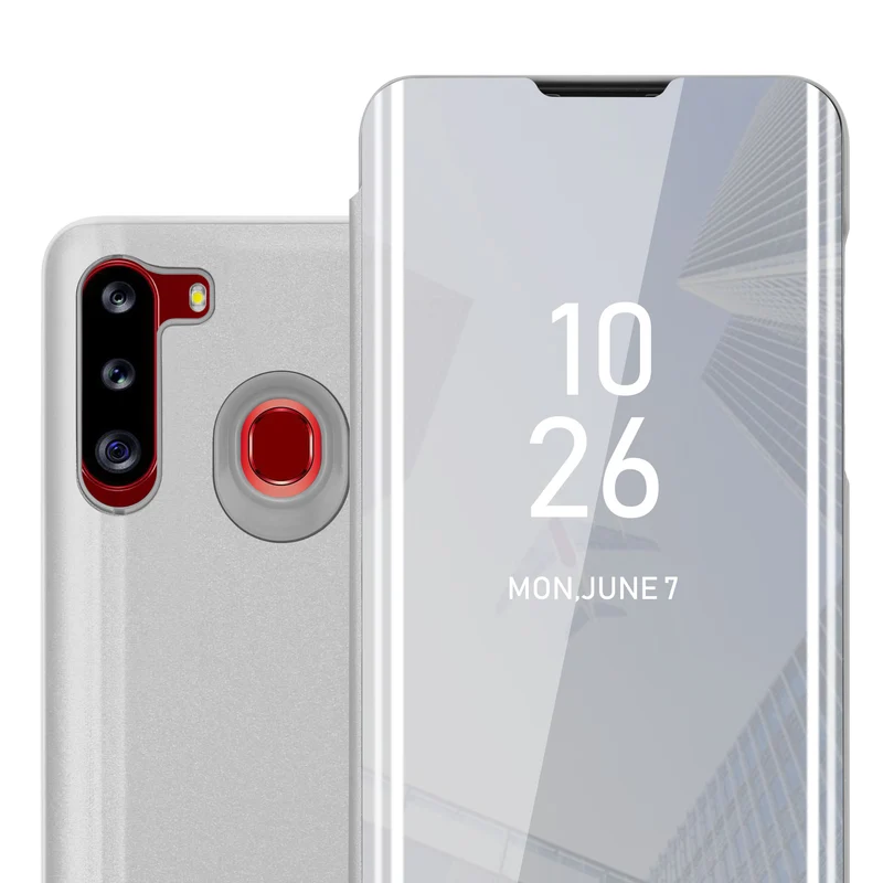 Cadorabo Hülle kompatibel mit Samsung Galaxy A21 Clear View Spiegel Schutzhülle mit Standfunktion 360 Grad Schutz
