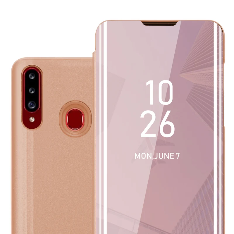 Cadorabo Hülle kompatibel mit Samsung Galaxy A20s Clear View Spiegel Schutzhülle mit Standfunktion 360 Grad Schutz
