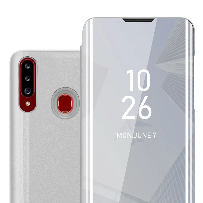 Cadorabo Hülle kompatibel mit Samsung Galaxy A20s Clear View Spiegel Schutzhülle mit Standfunktion 360 Grad Schutz