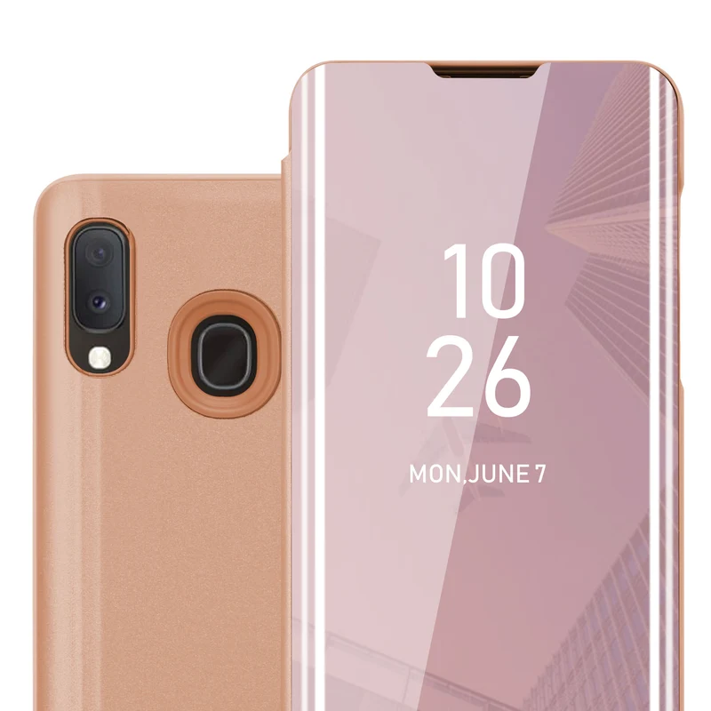 Cadorabo Hülle kompatibel mit Samsung Galaxy A10e / A20e Clear View Spiegel Schutzhülle mit Standfunktion 360 Grad Schutz