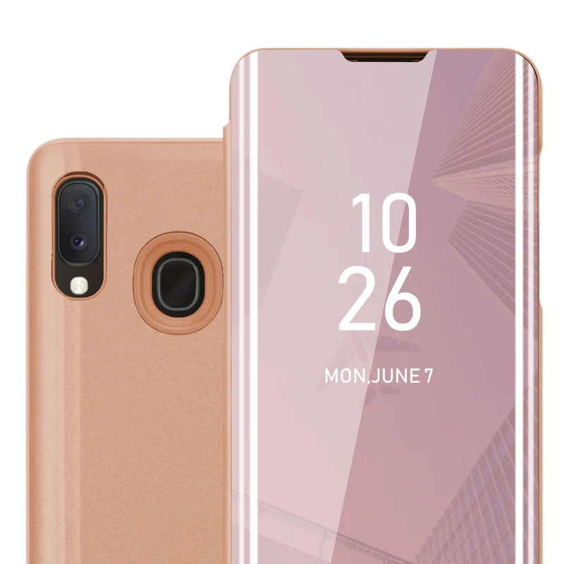 Cadorabo Hülle kompatibel mit Samsung Galaxy A10e / A20e Clear View Spiegel Schutzhülle mit Standfunktion 360 Grad Schutz