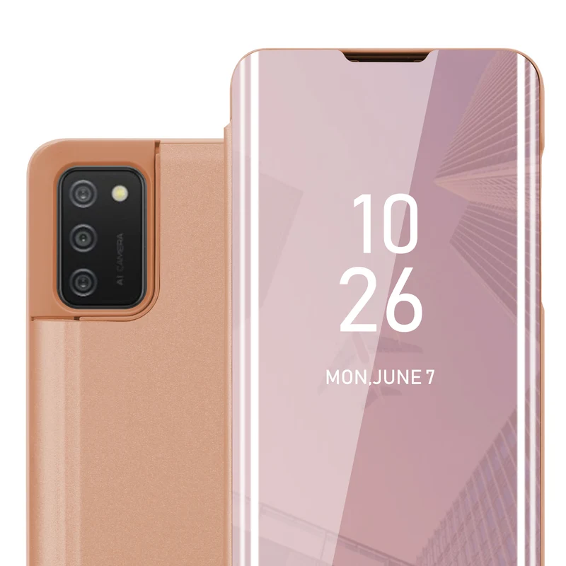 Cadorabo Hülle kompatibel mit Samsung Galaxy A02s Clear View Spiegel Schutzhülle mit Standfunktion 360 Grad Schutz