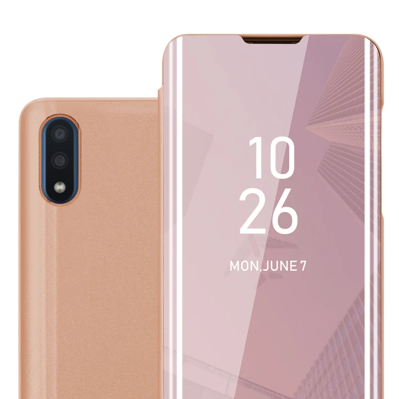 Cadorabo Hülle kompatibel mit Samsung Galaxy A01 Clear View Spiegel Schutzhülle mit Standfunktion 360 Grad Schutz