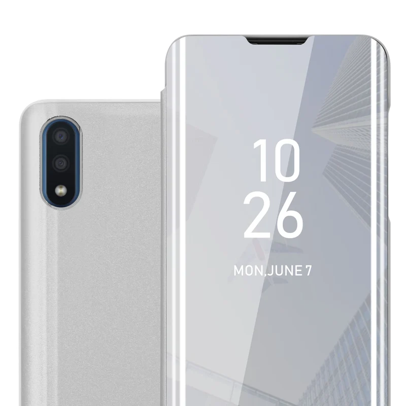 Cadorabo Hülle kompatibel mit Samsung Galaxy A01 Clear View Spiegel Schutzhülle mit Standfunktion 360 Grad Schutz