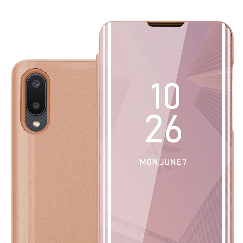 Cadorabo Hülle kompatibel mit Samsung Galaxy A02 / M02 Clear View Spiegel Schutzhülle mit Standfunktion 360 Grad Schutz
