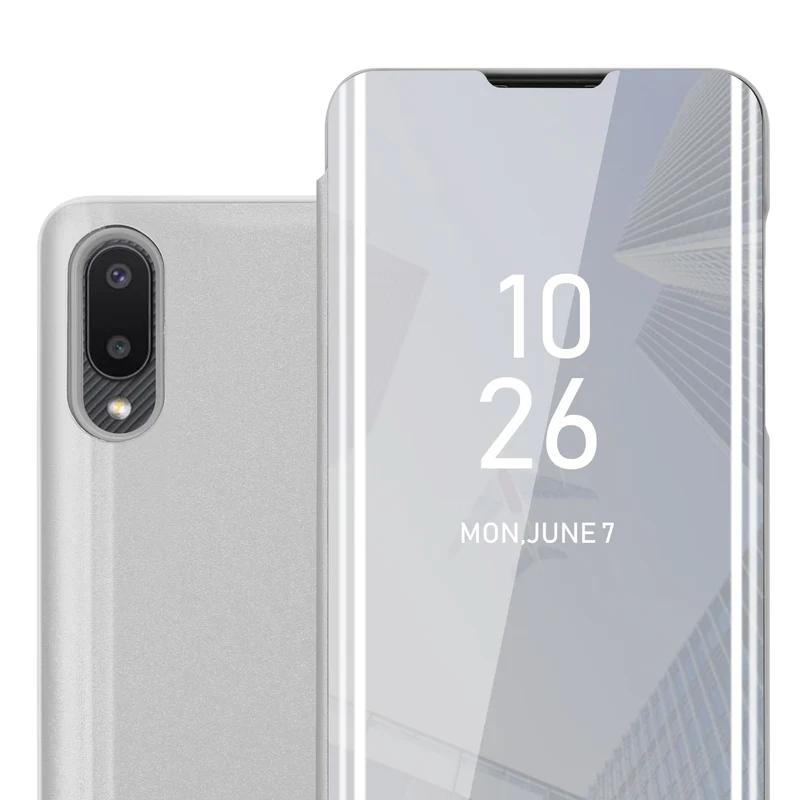 Cadorabo Hülle kompatibel mit Samsung Galaxy A02 / M02 Clear View Spiegel Schutzhülle mit Standfunktion 360 Grad Schutz