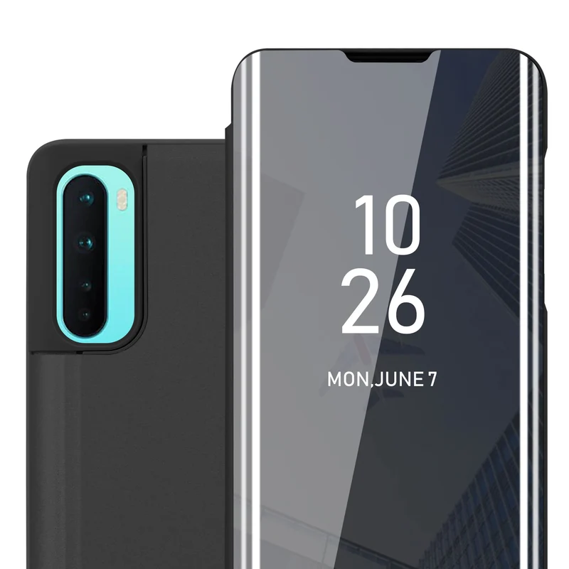 Cadorabo Hülle kompatibel mit OnePlus Nord Clear View Spiegel Schutzhülle mit Standfunktion 360 Grad Schutz