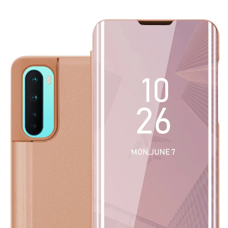 Cadorabo Hülle kompatibel mit OnePlus Nord Clear View Spiegel Schutzhülle mit Standfunktion 360 Grad Schutz