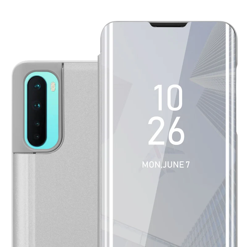 Cadorabo Hülle kompatibel mit OnePlus Nord Clear View Spiegel Schutzhülle mit Standfunktion 360 Grad Schutz