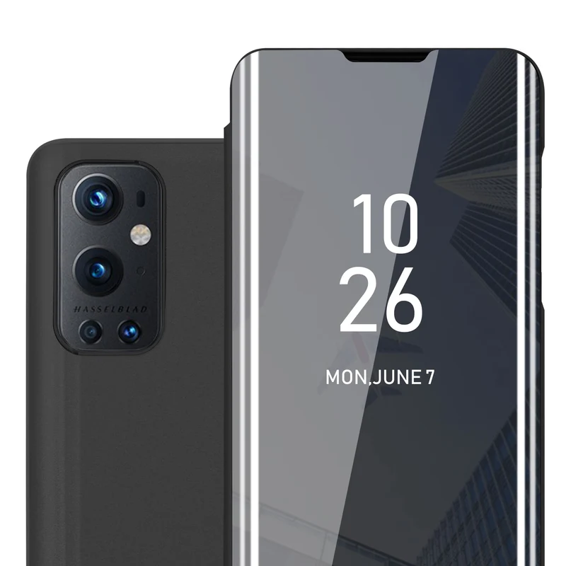 Cadorabo Hülle kompatibel mit OnePlus 9 PRO Clear View Spiegel Schutzhülle mit Standfunktion 360 Grad Schutz