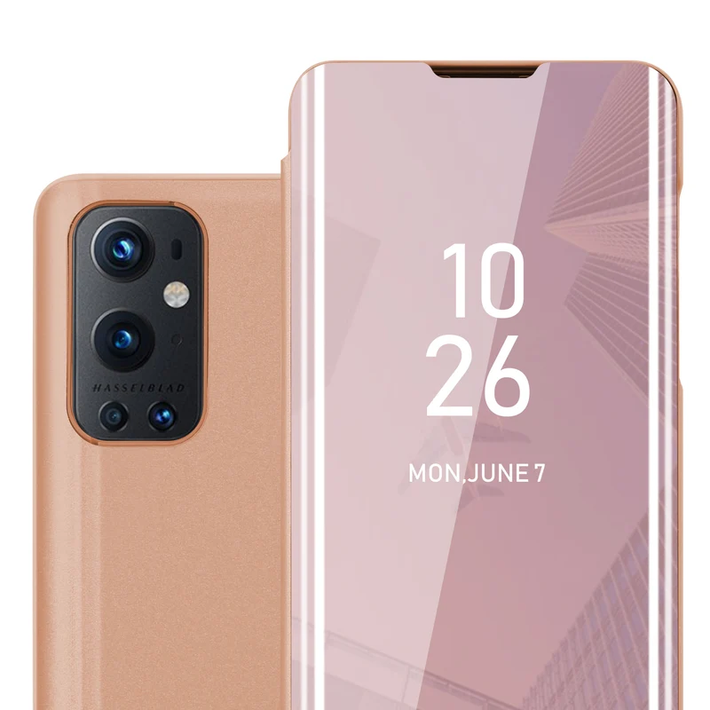 Cadorabo Hülle kompatibel mit OnePlus 9 PRO Clear View Spiegel Schutzhülle mit Standfunktion 360 Grad Schutz