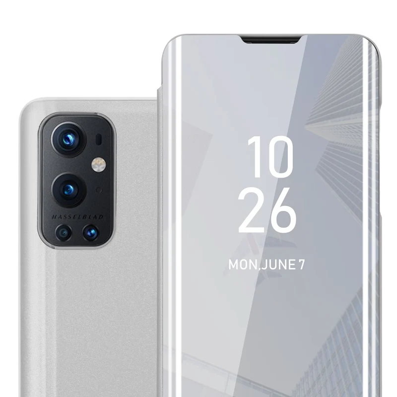 Cadorabo Hülle kompatibel mit OnePlus 9 PRO Clear View Spiegel Schutzhülle mit Standfunktion 360 Grad Schutz