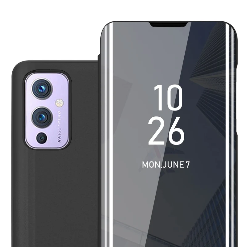 Cadorabo Hülle kompatibel mit OnePlus 9 Clear View Spiegel Schutzhülle mit Standfunktion 360 Grad Schutz