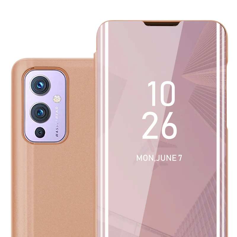 Cadorabo Hülle kompatibel mit OnePlus 9 Clear View Spiegel Schutzhülle mit Standfunktion 360 Grad Schutz