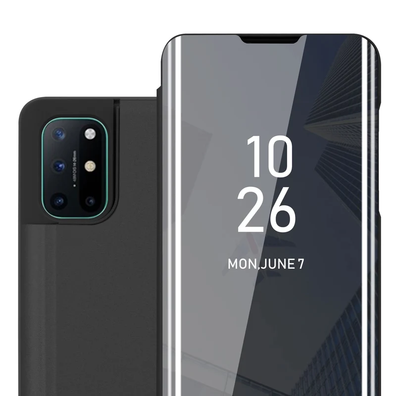 Cadorabo Hülle kompatibel mit OnePlus 8T Clear View Spiegel Schutzhülle mit Standfunktion 360 Grad Schutz