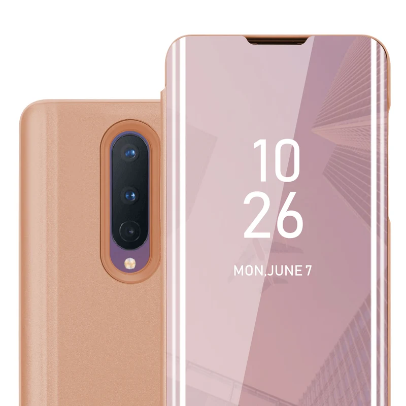 Cadorabo Hülle kompatibel mit OnePlus 8 Clear View Spiegel Schutzhülle mit Standfunktion 360 Grad Schutz