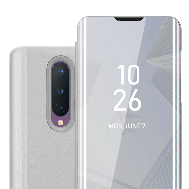 Cadorabo Hülle kompatibel mit OnePlus 8 Clear View Spiegel Schutzhülle mit Standfunktion 360 Grad Schutz